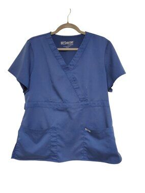 Grey's Anatomy Women's Navy Blue Short Sleeve Pocket V-Neck Scrub Top Size L
